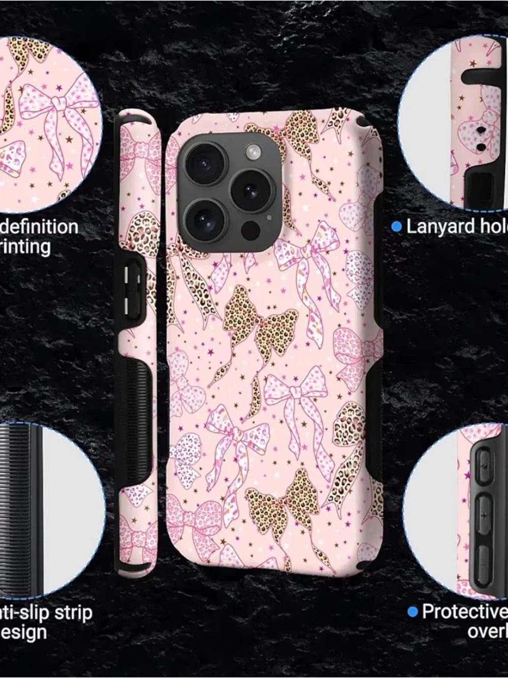 Pink Bow Pattern Phone Case for iPhone 15 ProMax